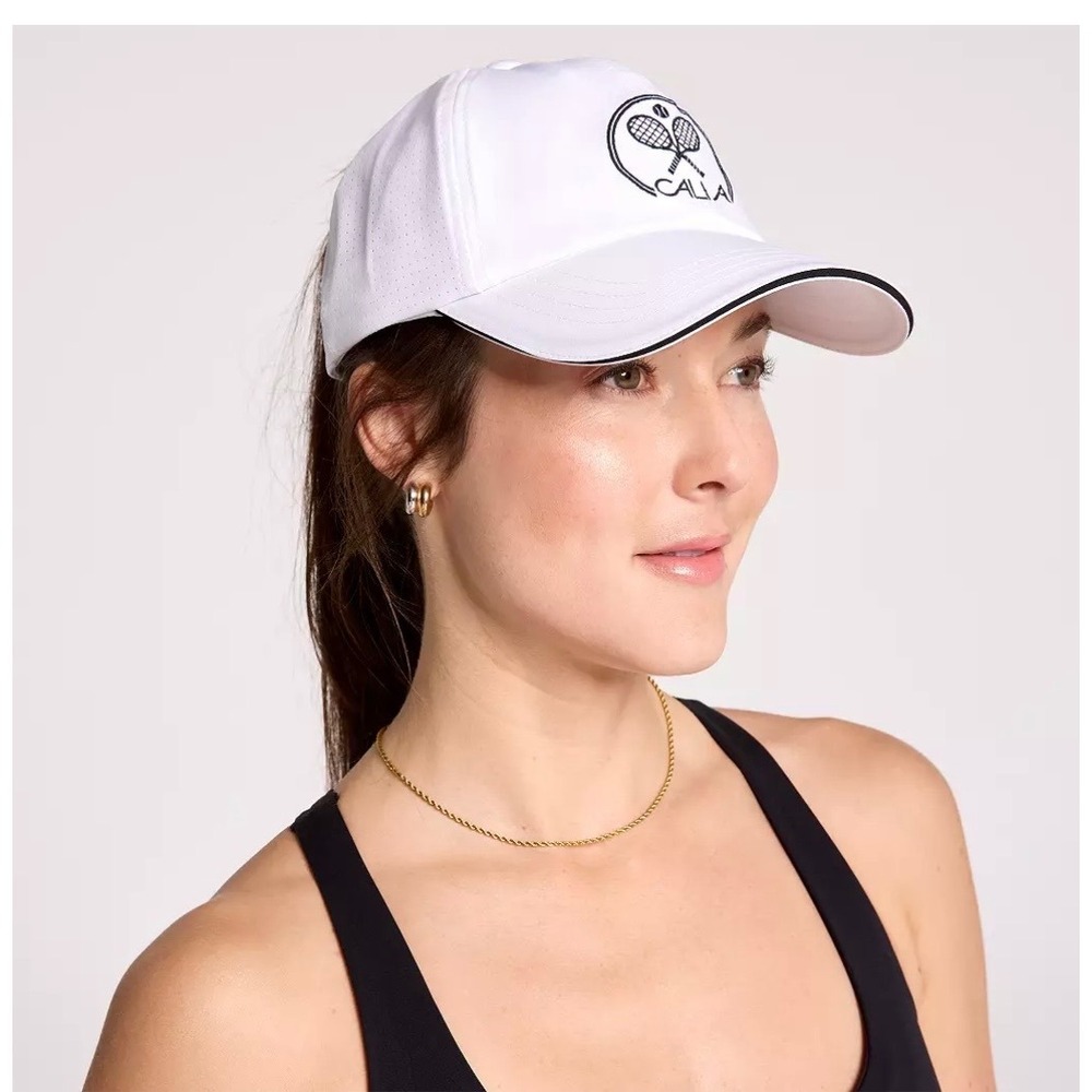 New calia Women's Ponytail Cap Pure White Black Tennis Athletic Sportswear $28